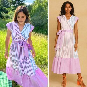 Tanya Taylor Jasmine Tie Waist Stripe Maxi Dress Orchid Strip Preppy Coastal